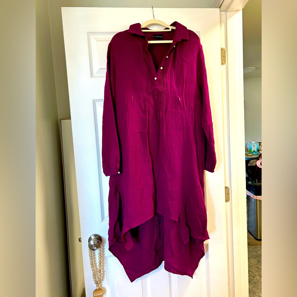 Nursing Queen breastfeeding/maternity purple asymmetrical dress, size Medium.